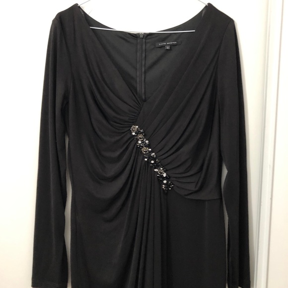 David Meister Long Sleeve Front Slit Dress with Beading on the Front - Picture 3 of 9